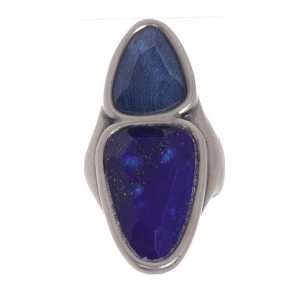 NWT Kendra Scott Margot Vintage Silver Navy Stone & Glass Cocktail Ring - Picture 1 of 11